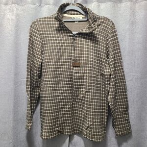Babe Didrikson Brown Plaid Quarter-Zip Shirt Vintage Made In ITALY M